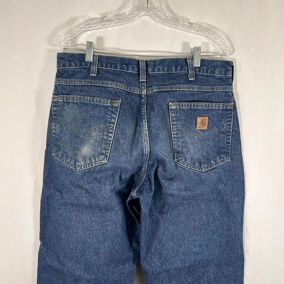 Carhartt Jeans Men's 34x30 Dark Wash Blue Denim Relaxed Fit Work Pants Cotton - Picture 10 of 12